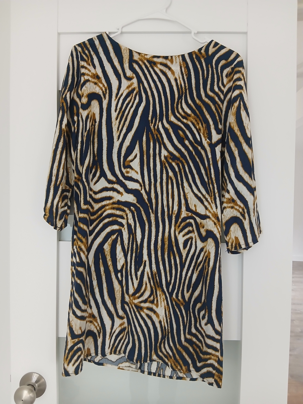 Zebra Print Navy, White & Brown Mini Dress